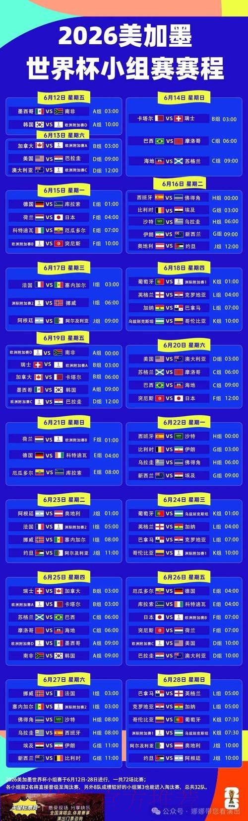 世界杯完整赛程中国时间